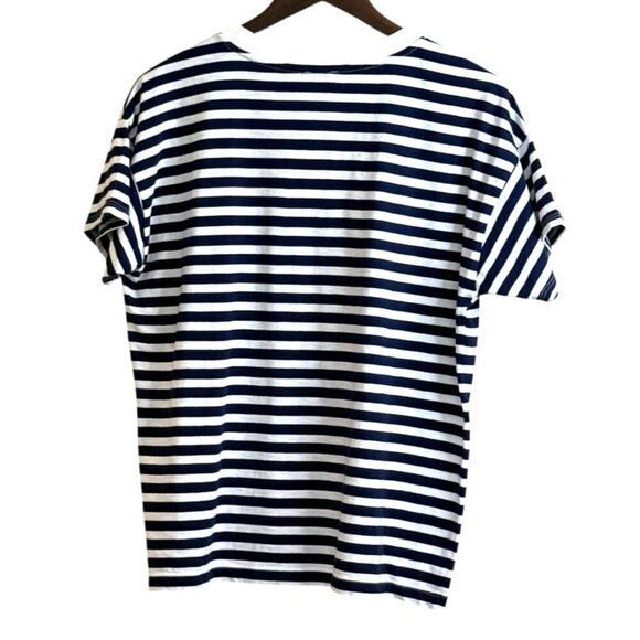J. Crew Women's Navy White Striped Crew Neck Short Sleeve Tee Size Medium NWT - Picture 3 of 7